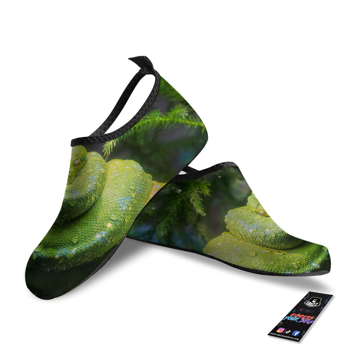 Python Snake Green Tree Print Water Shoes-grizzshop