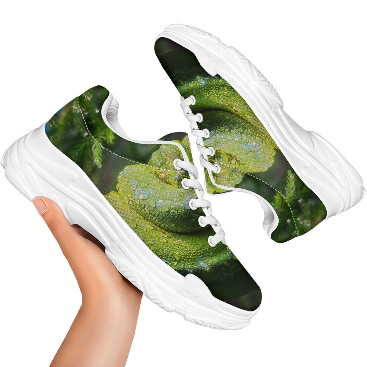 Python Snake Green Tree Print White Chunky Shoes-grizzshop