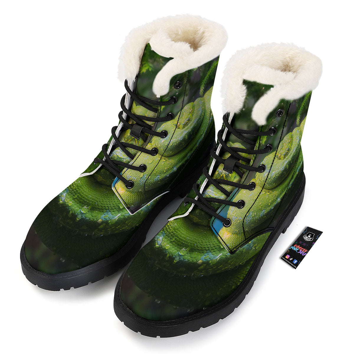 Python Snake Green Tree Print Winter Boots-grizzshop