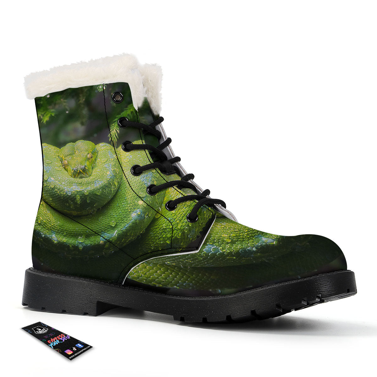 Python Snake Green Tree Print Winter Boots-grizzshop