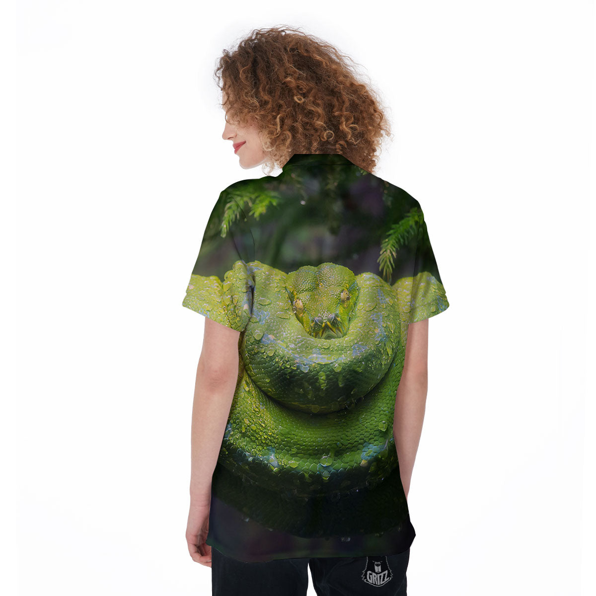 Python Snake Green Tree Print Women's Golf Shirts-grizzshop