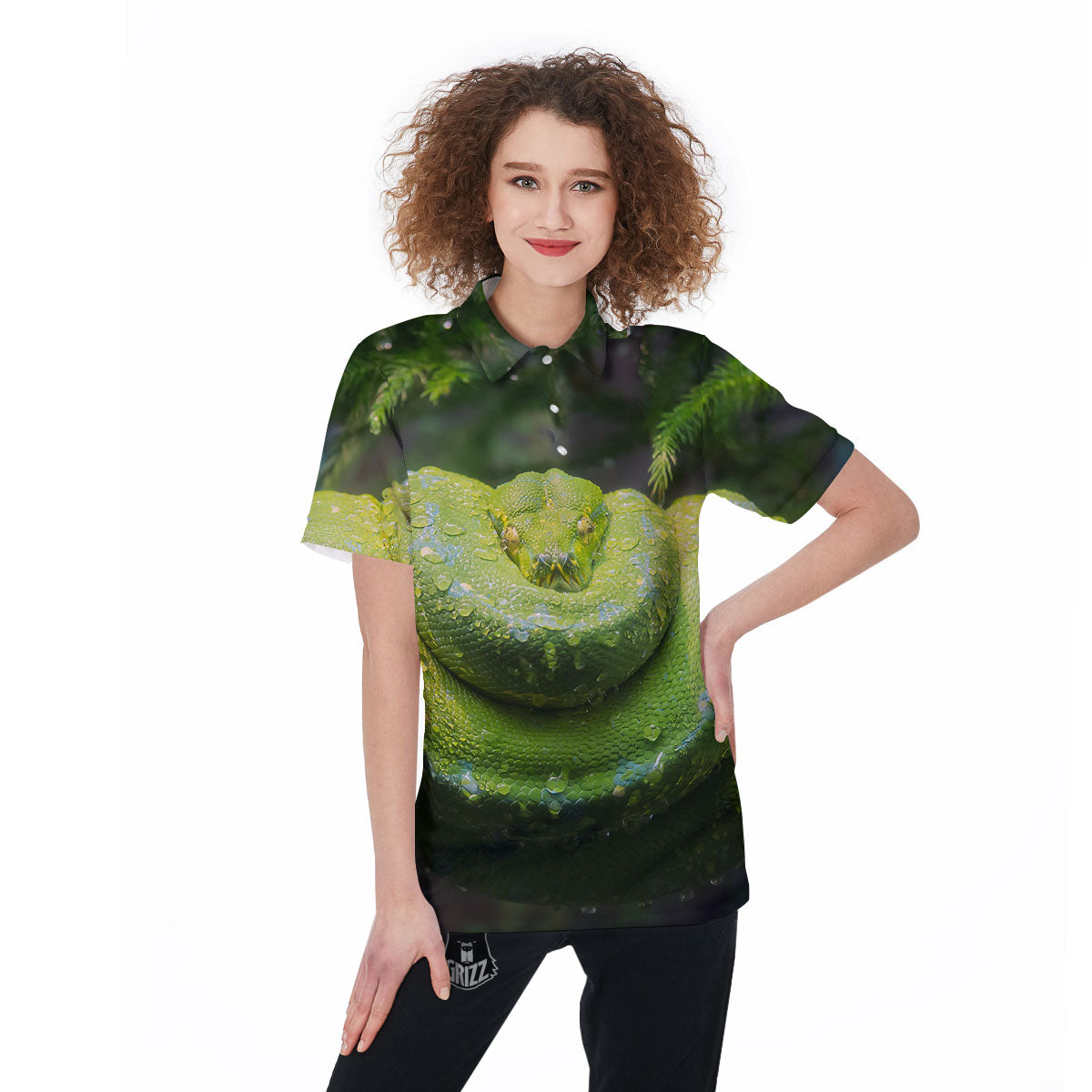Python Snake Green Tree Print Women's Golf Shirts-grizzshop