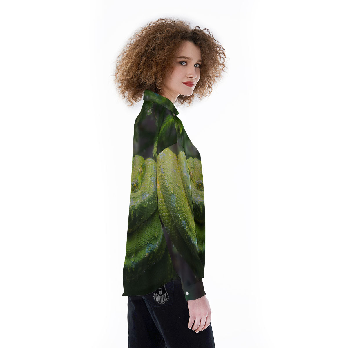 Python Snake Green Tree Print Women's Long Sleeve Shirts-grizzshop