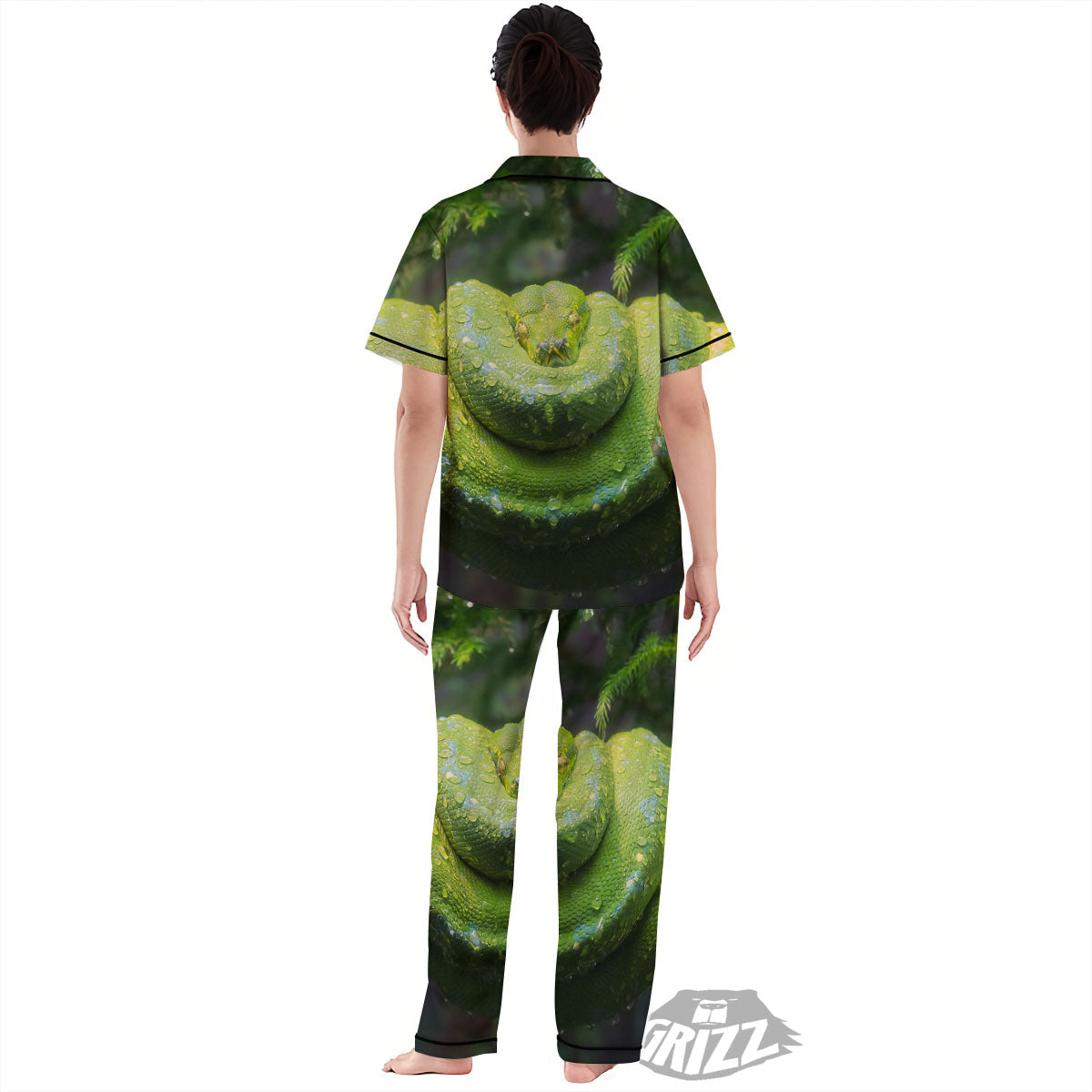 Python Snake Green Tree Print Women's Pajamas Set-grizzshop