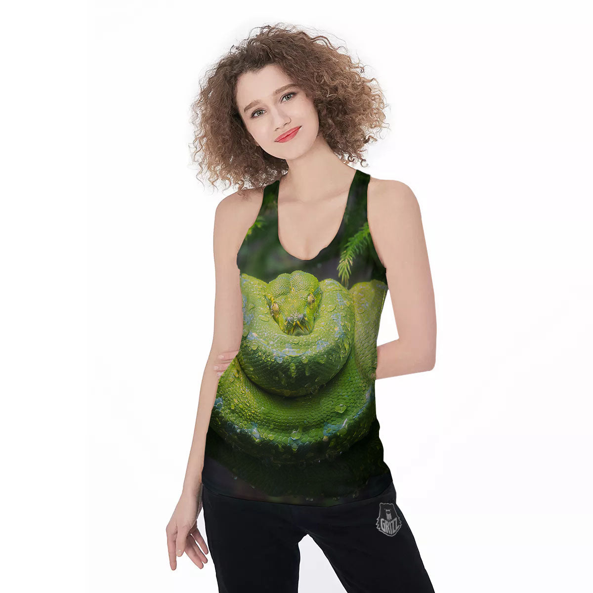 Python Snake Green Tree Print Women's Racerback Tank Top-grizzshop