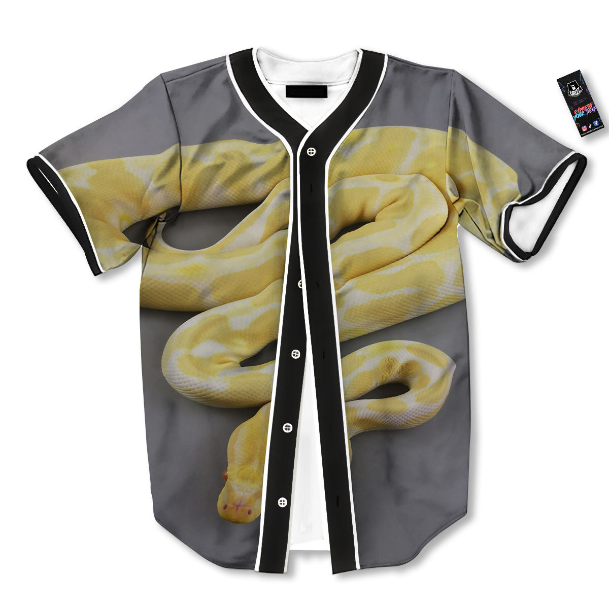 Python Snake Yellow And White Print Baseball Jersey-grizzshop