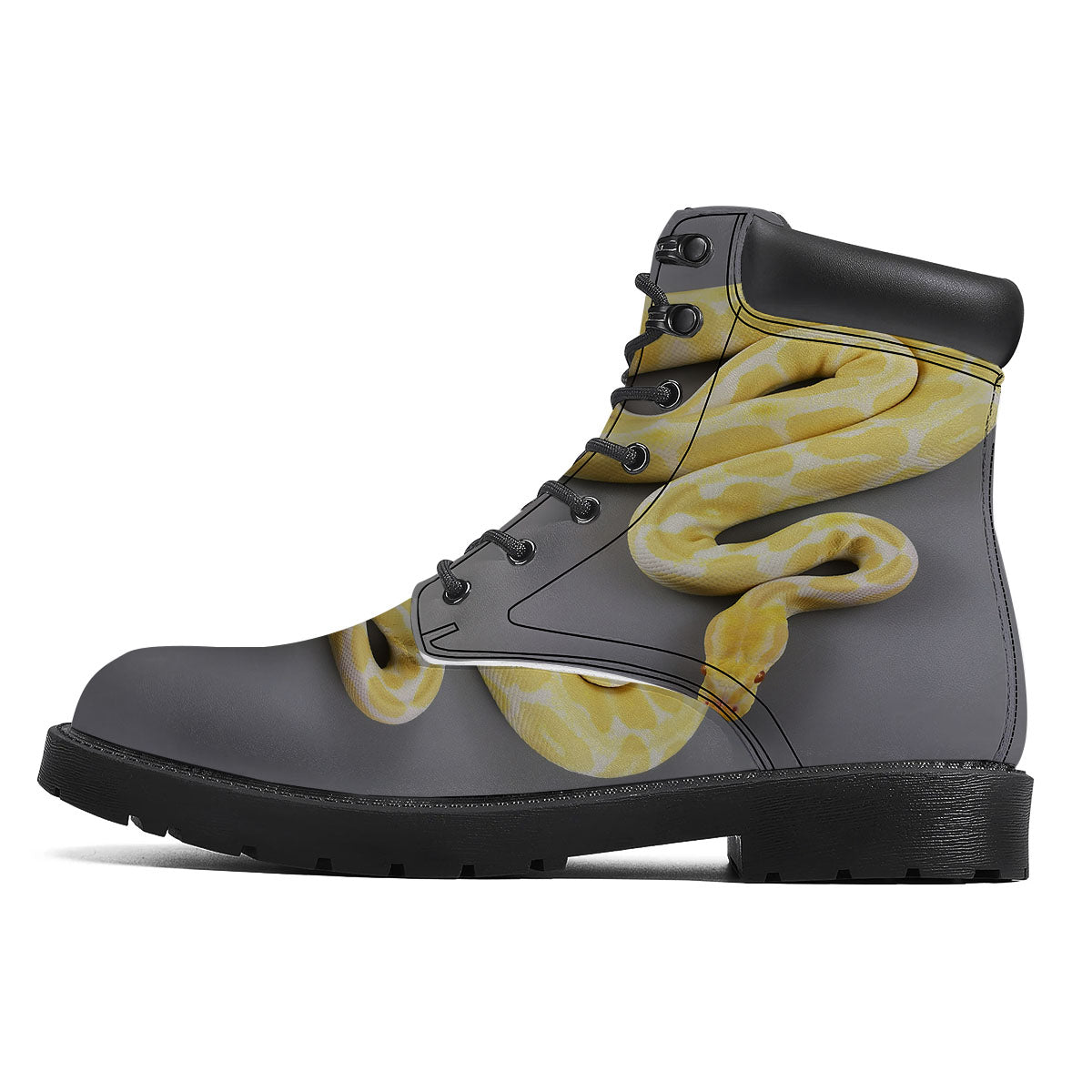 Python Snake Yellow And White Print Boots-grizzshop