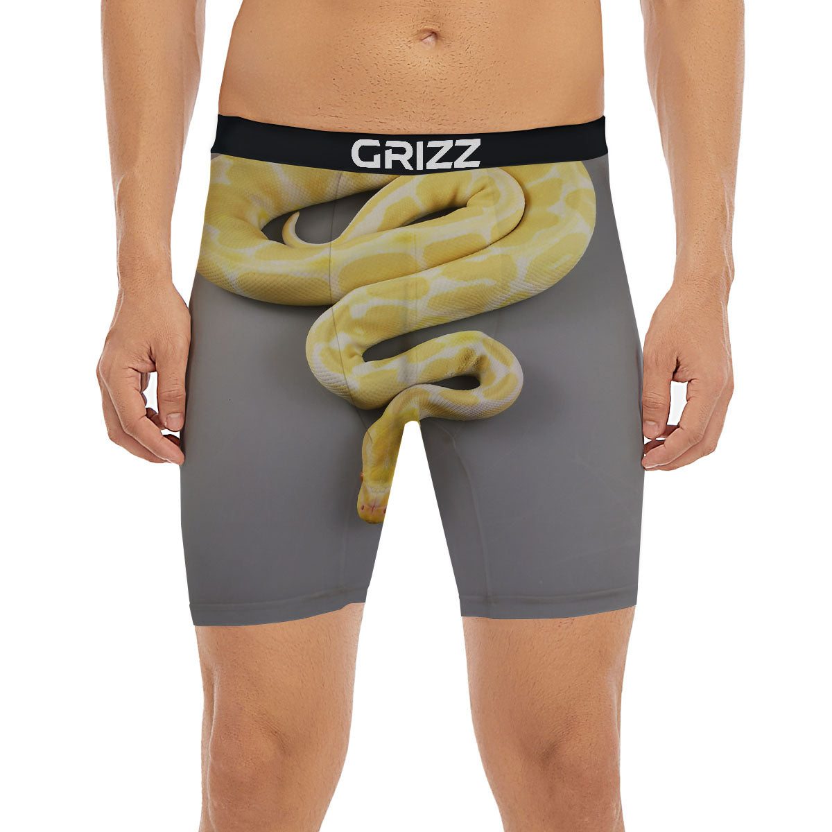 Python Snake Yellow And White Print Boxer Briefs-grizzshop