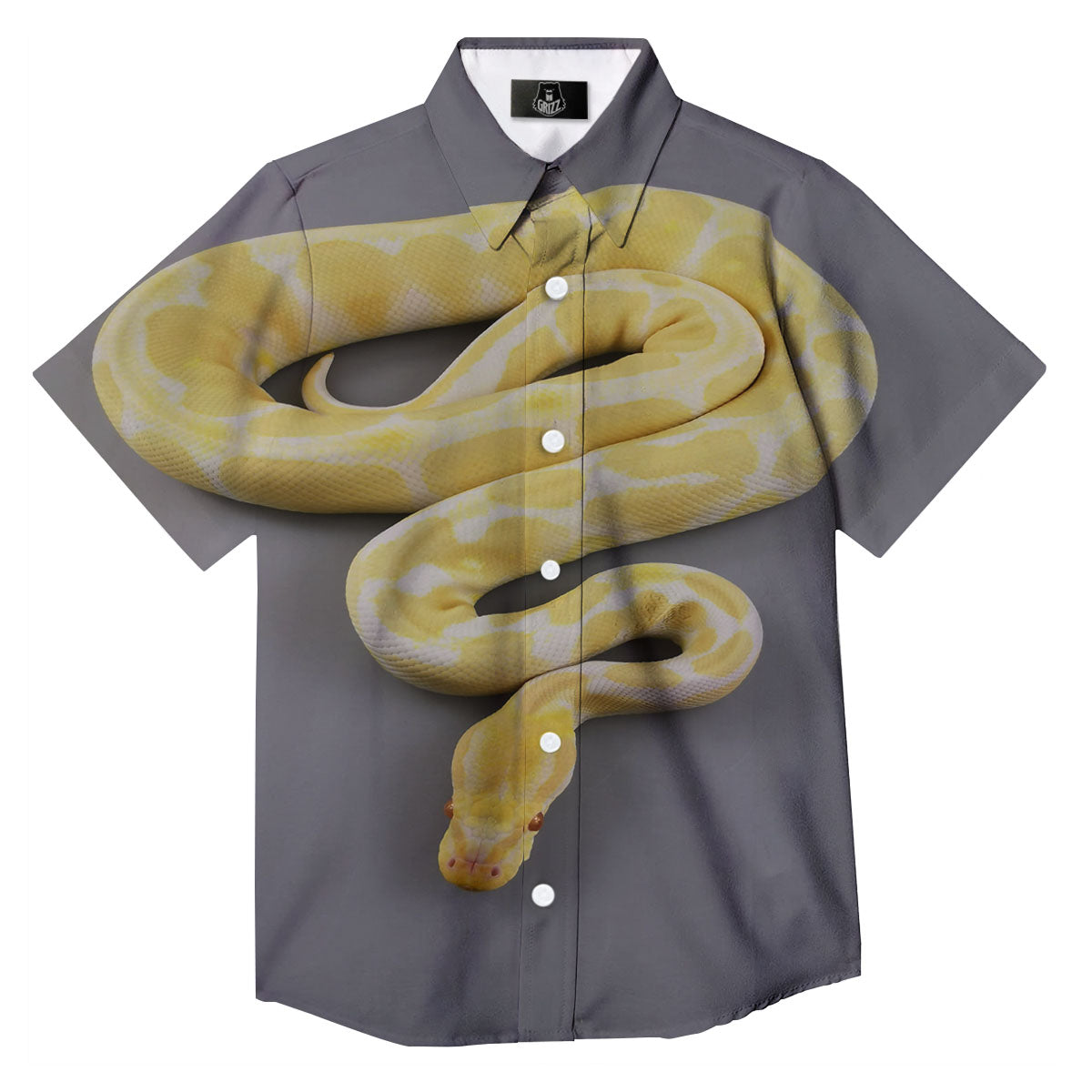 Python Snake Yellow And White Print Button Up Shirt-grizzshop