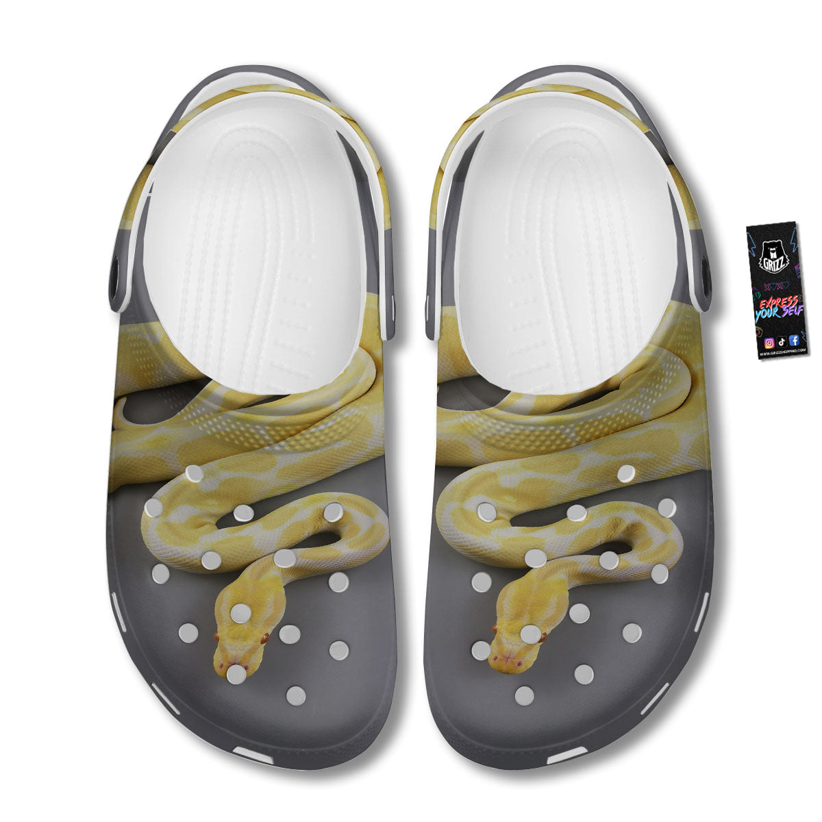 Python Snake Yellow And White Print Clog-grizzshop