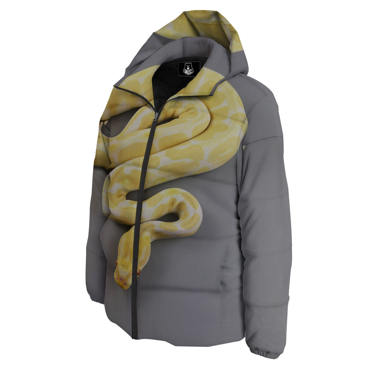 Python Snake Yellow And White Print Down Jacket-grizzshop