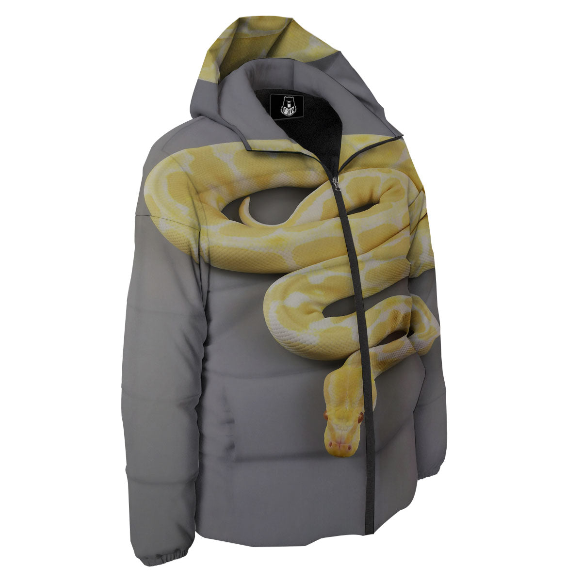 Python Snake Yellow And White Print Down Jacket-grizzshop