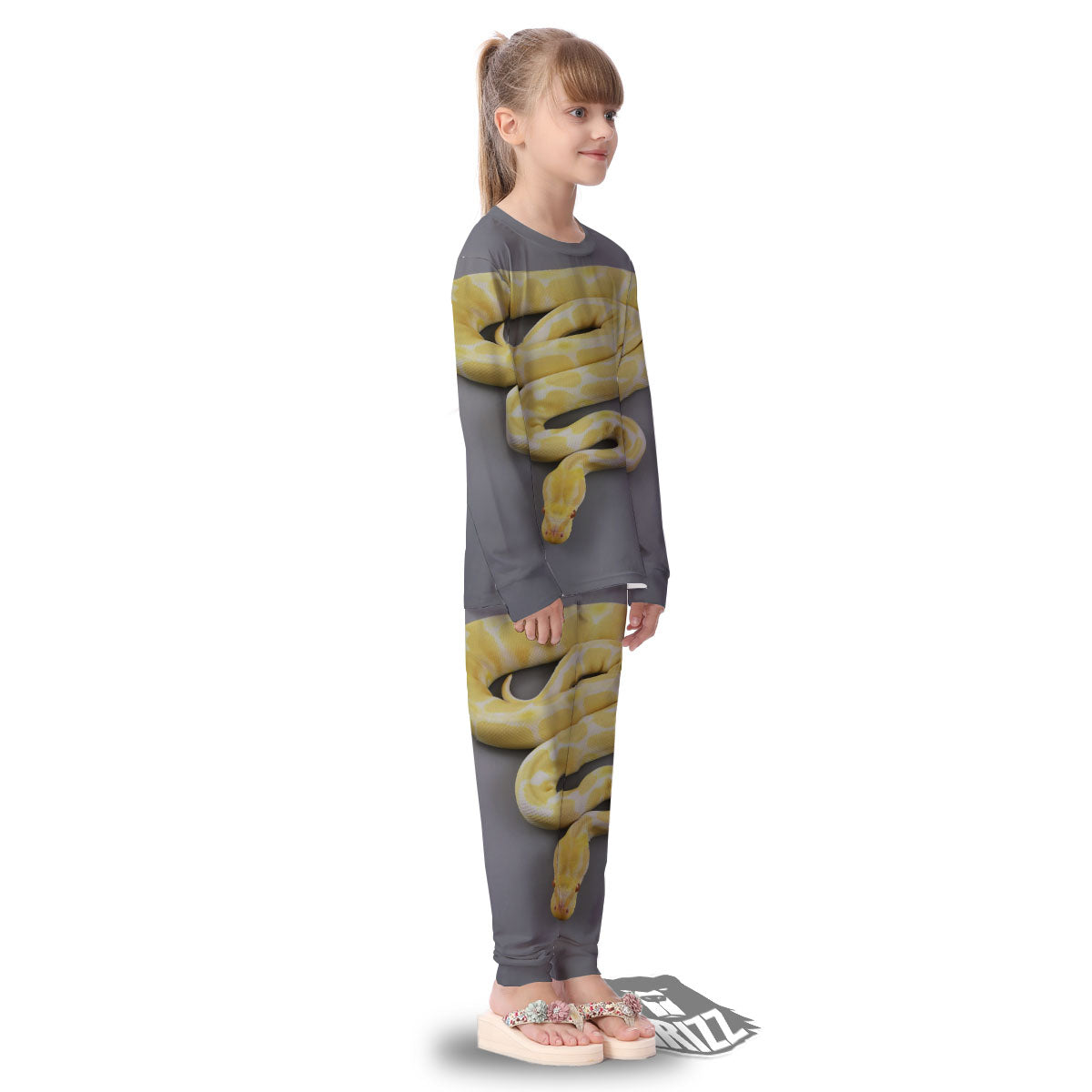 Python Snake Yellow And White Print Kid's Pajamas-grizzshop