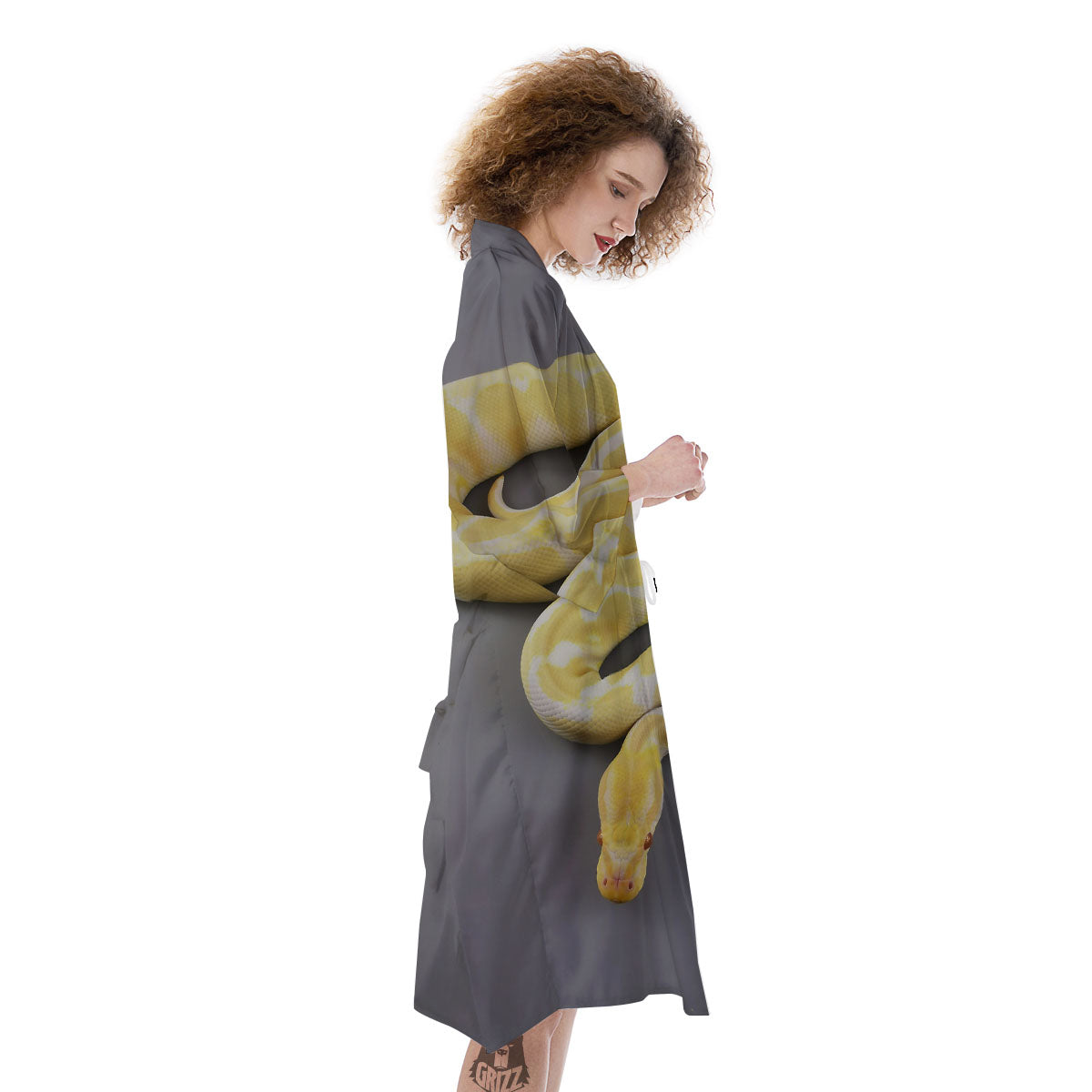 Python Snake Yellow And White Print Kimono-grizzshop