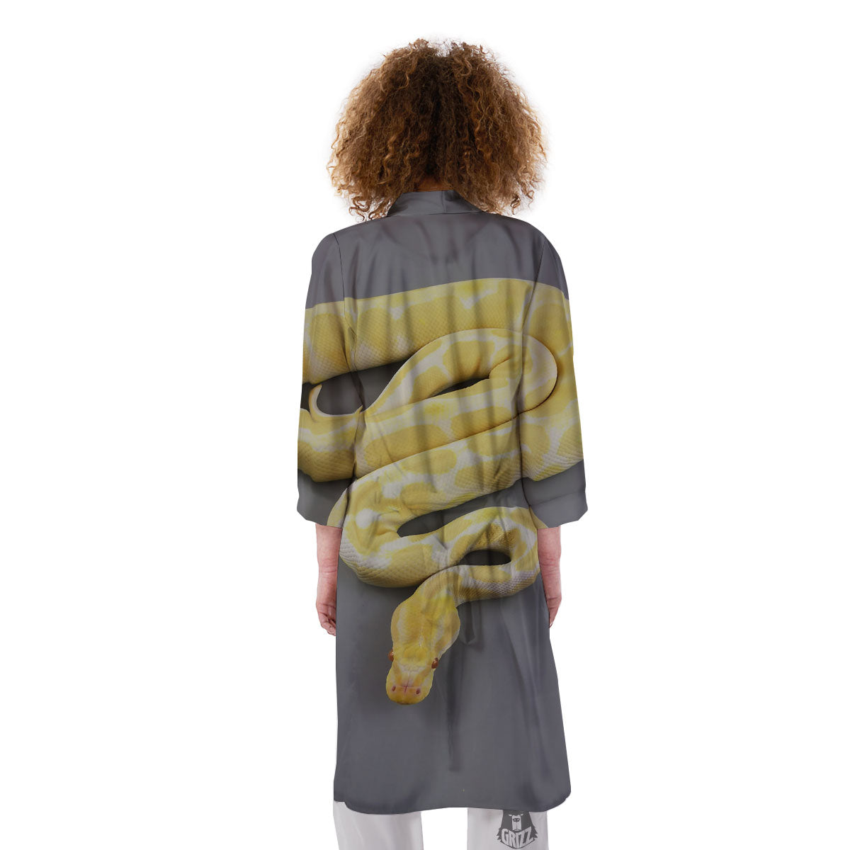Python Snake Yellow And White Print Kimono-grizzshop