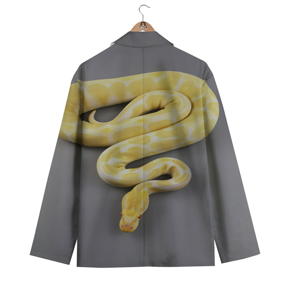 Python Snake Yellow And White Print Men's Blazer-grizzshop