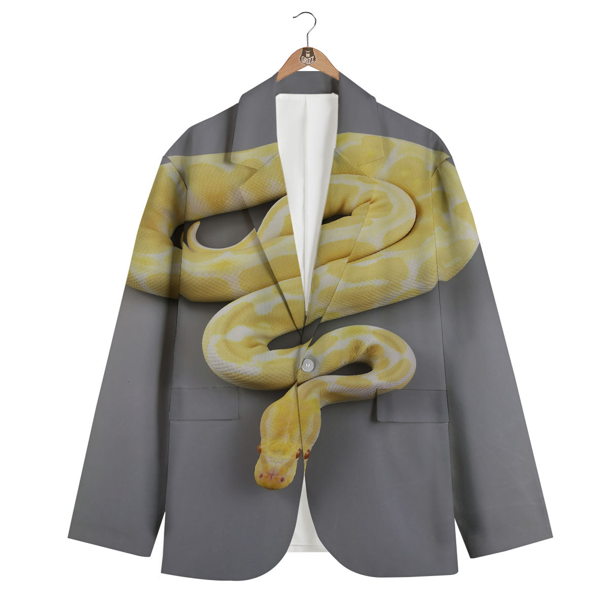 Python Snake Yellow And White Print Men's Blazer-grizzshop