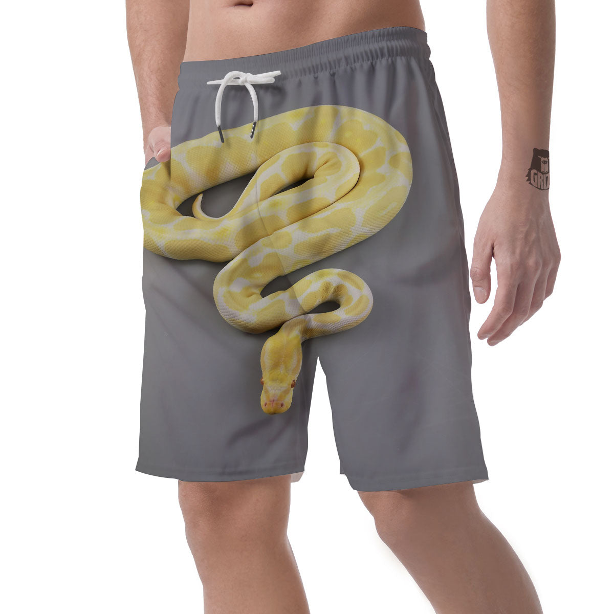 Python Snake Yellow And White Print Men's Shorts-grizzshop