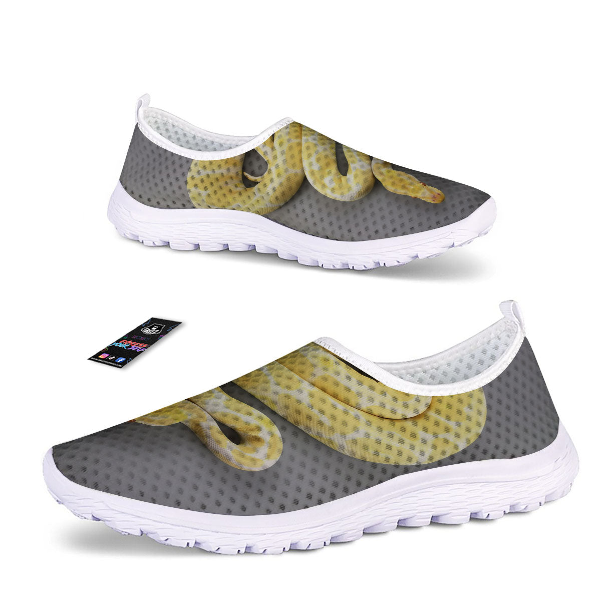 Python Snake Yellow And White Print Nurse Shoes-grizzshop