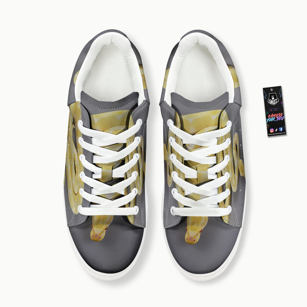 Python Snake Yellow And White Print Platform Shoes-grizzshop