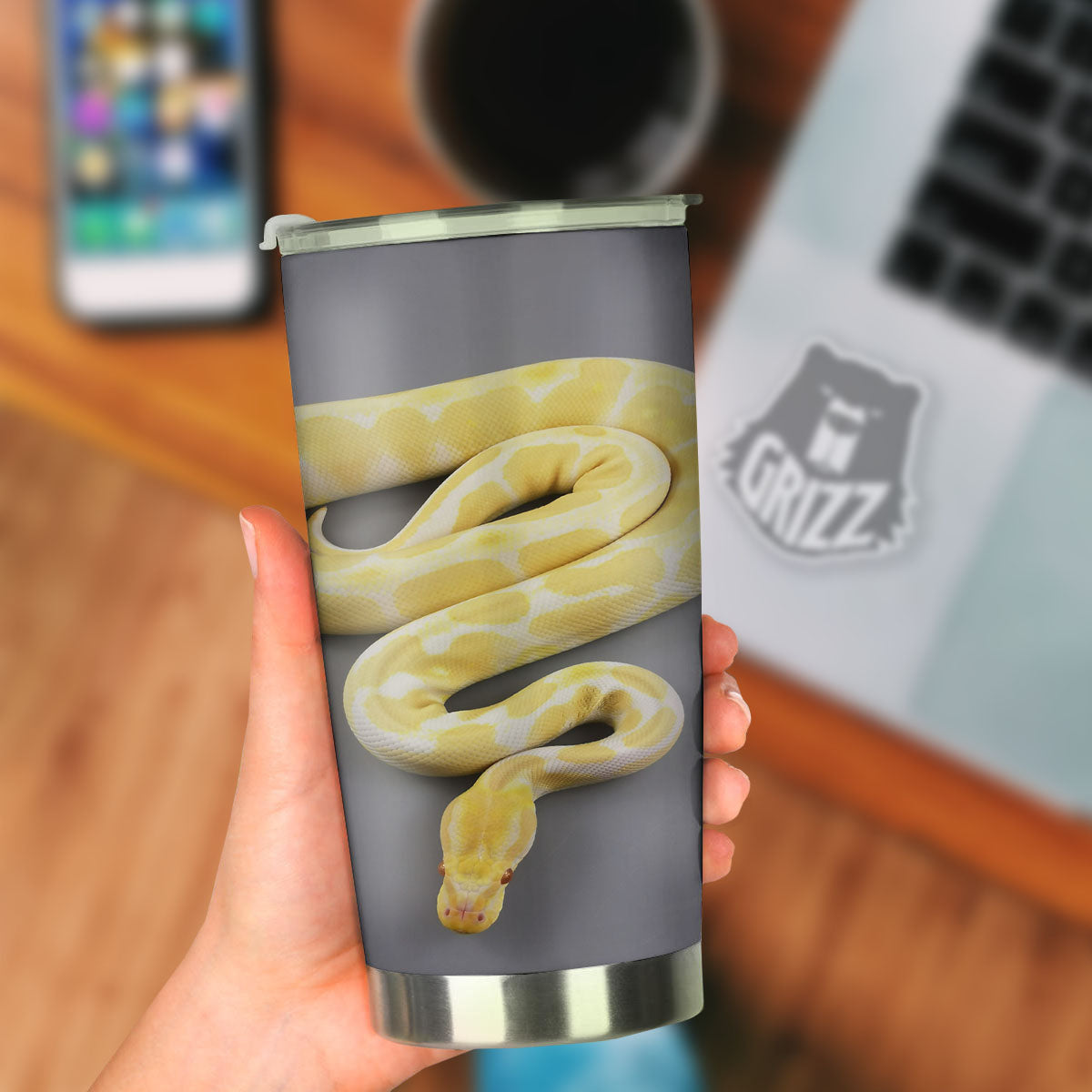 Python Snake Yellow And White Print Tumbler-grizzshop