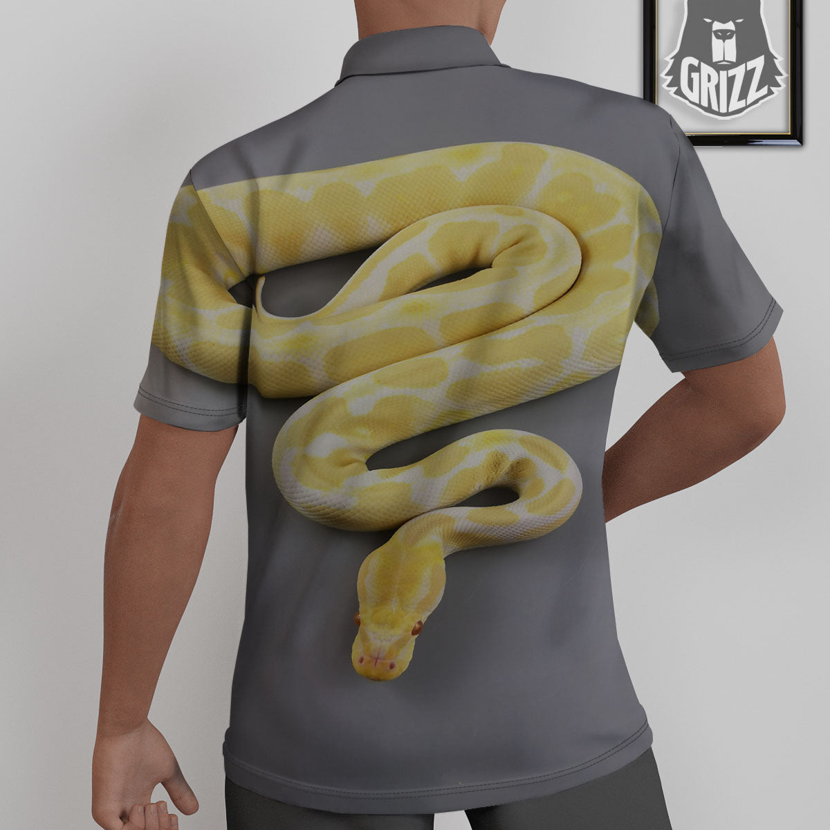 Python Snake Yellow And White Print Untucked Shirts-grizzshop