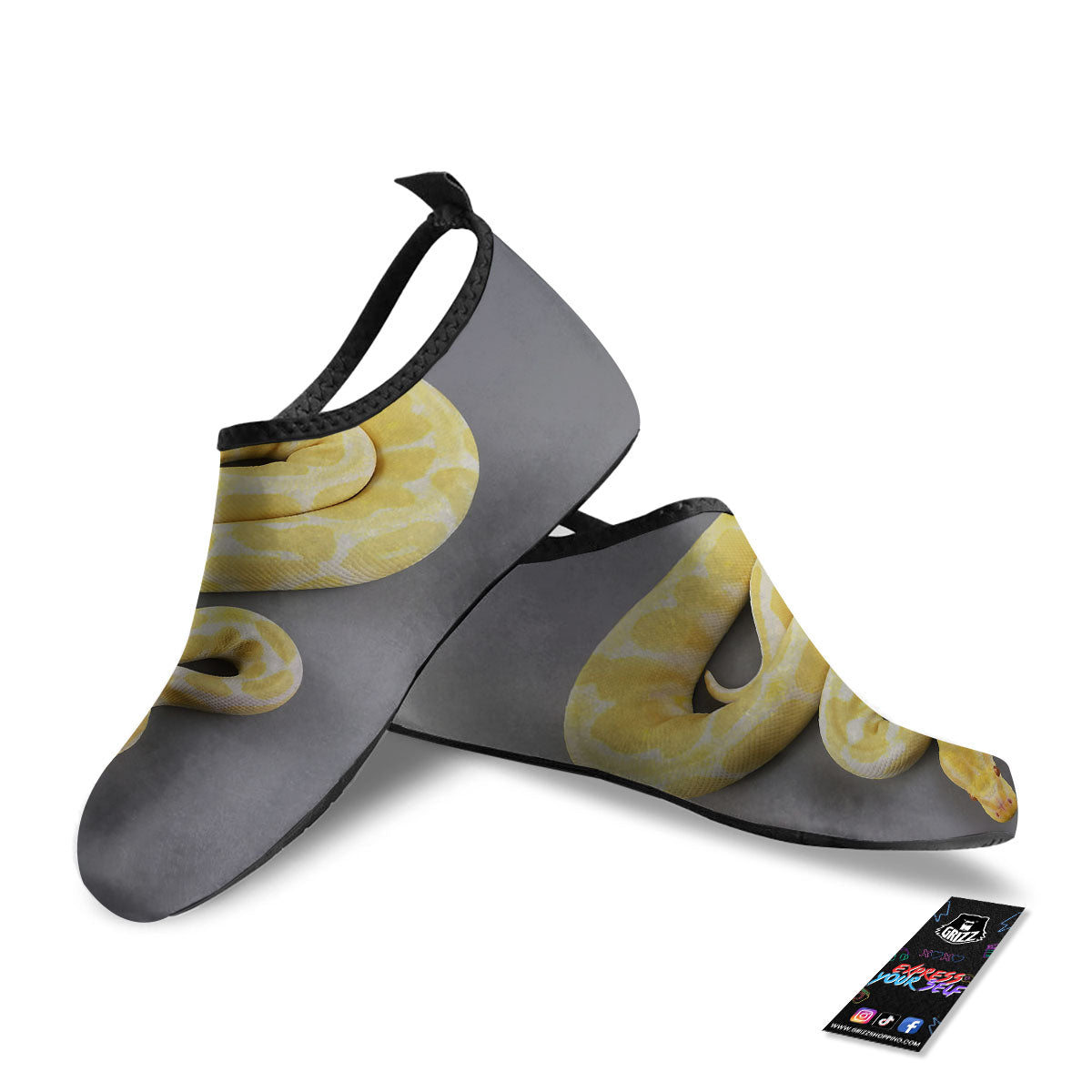 Python Snake Yellow And White Print Water Shoes-grizzshop