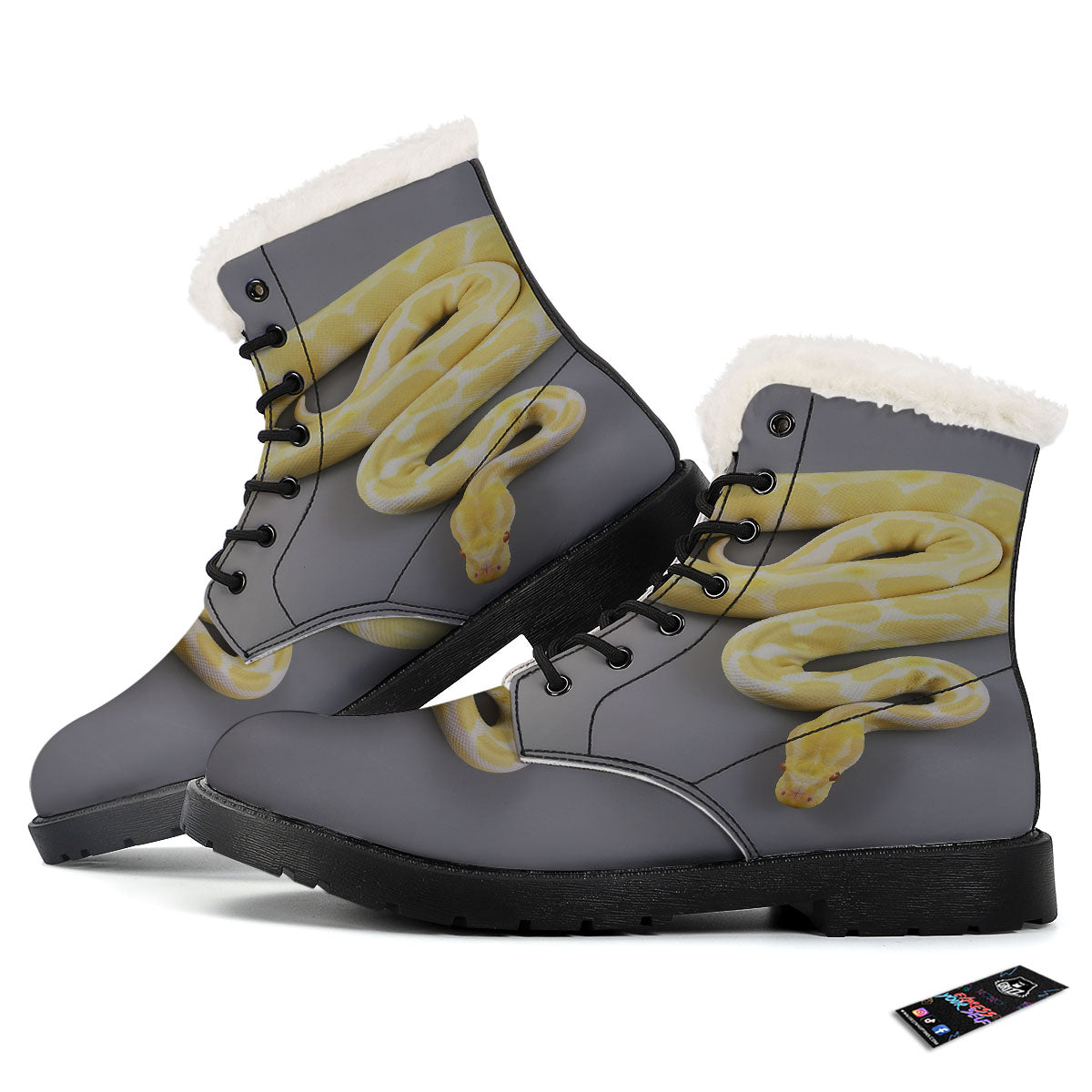 Python Snake Yellow And White Print Winter Boots-grizzshop