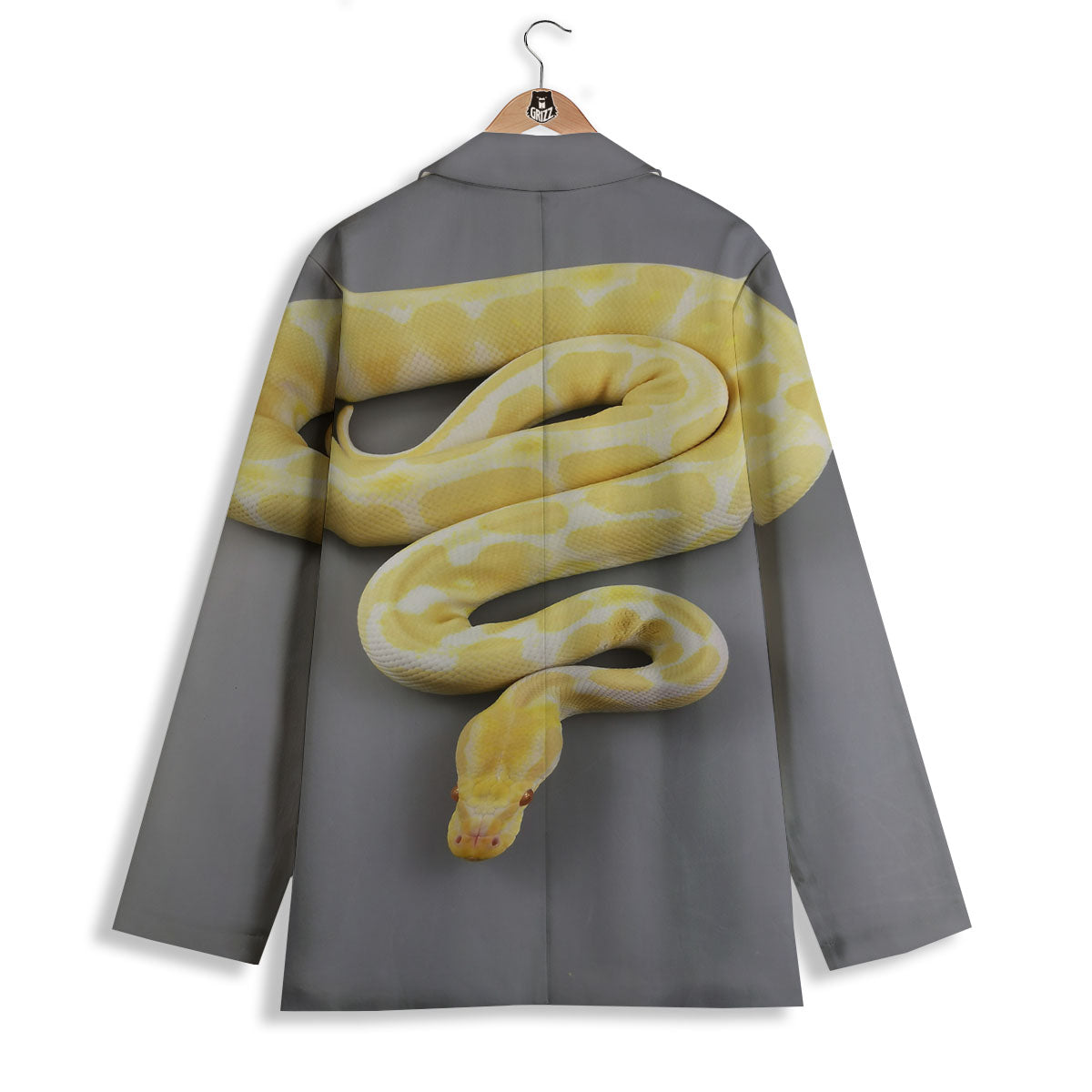 Python Snake Yellow And White Print Women's Blazer-grizzshop