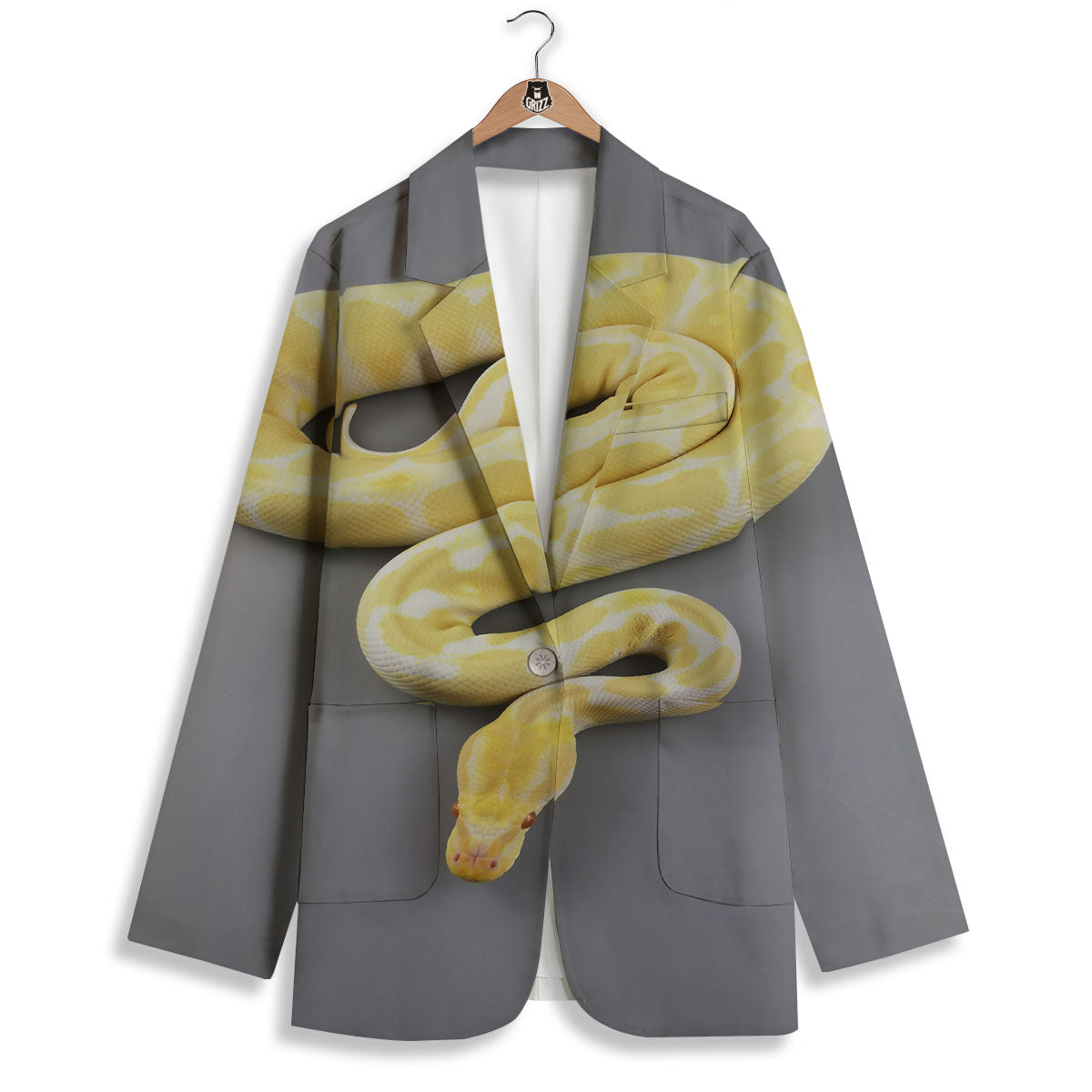 Python Snake Yellow And White Print Women's Blazer-grizzshop