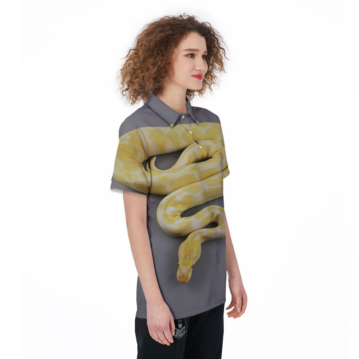 Python Snake Yellow And White Print Women's Golf Shirts-grizzshop