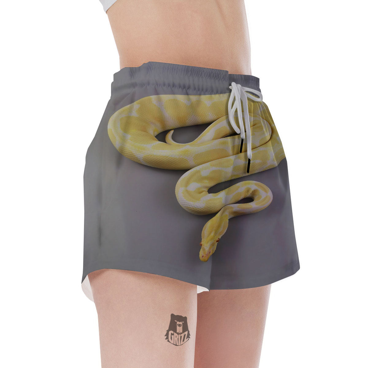 Python Snake Yellow And White Print Women's Shorts-grizzshop