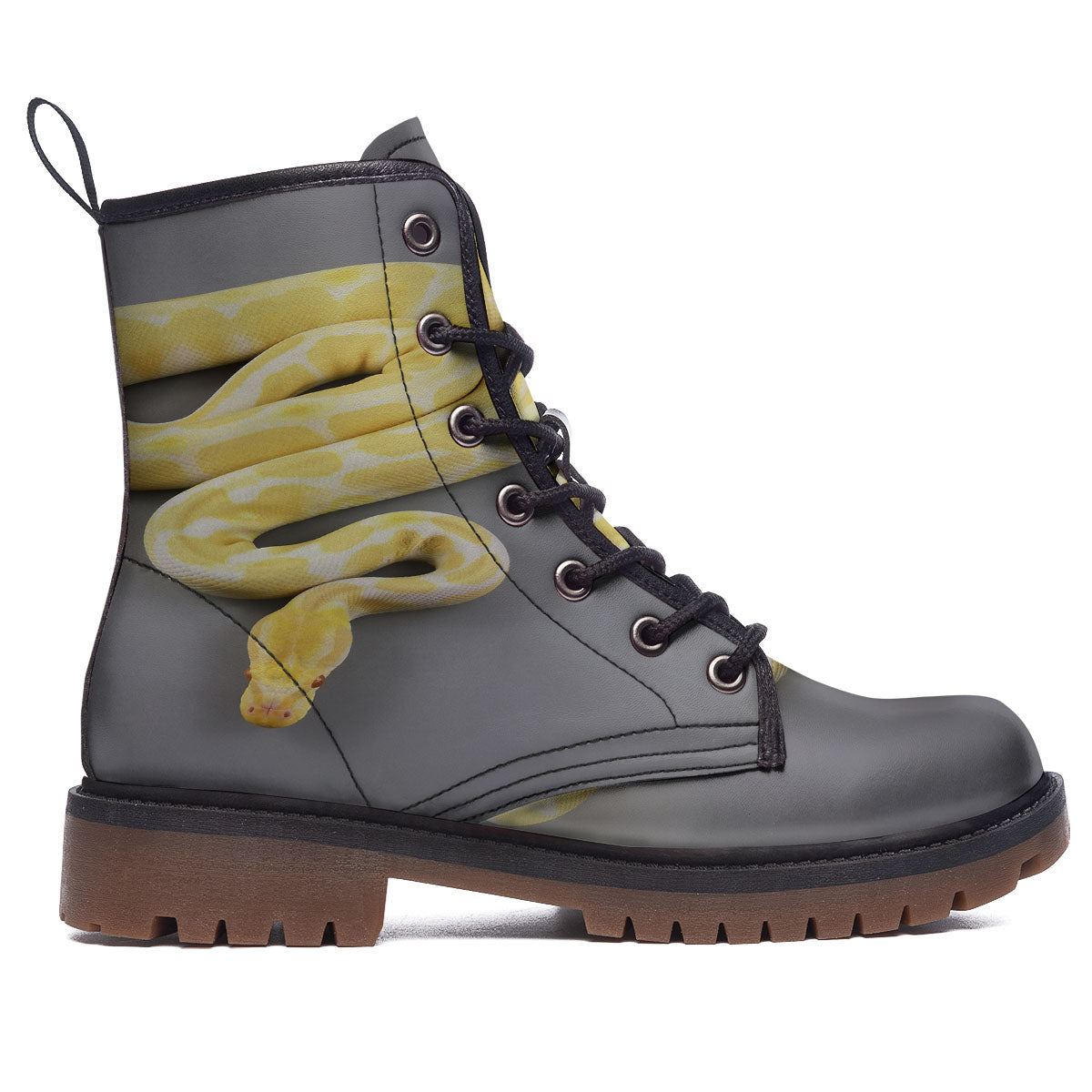 Python Snake Yellow And White Print Work Boots-grizzshop