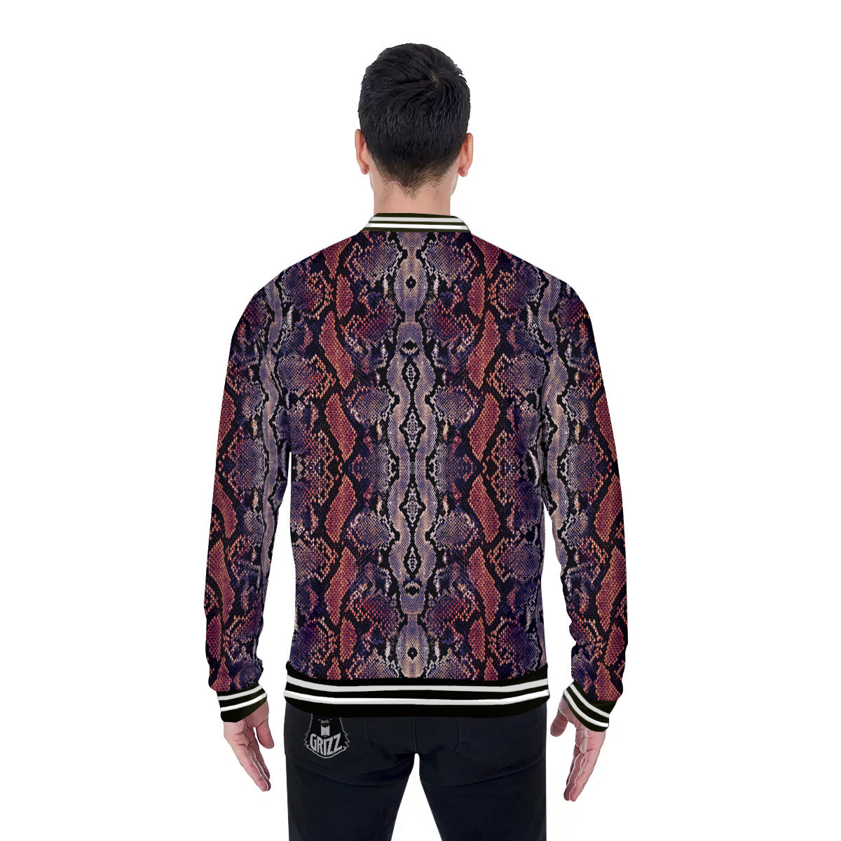 Python Snakeskin Brick Red Print Baseball Jacket-grizzshop