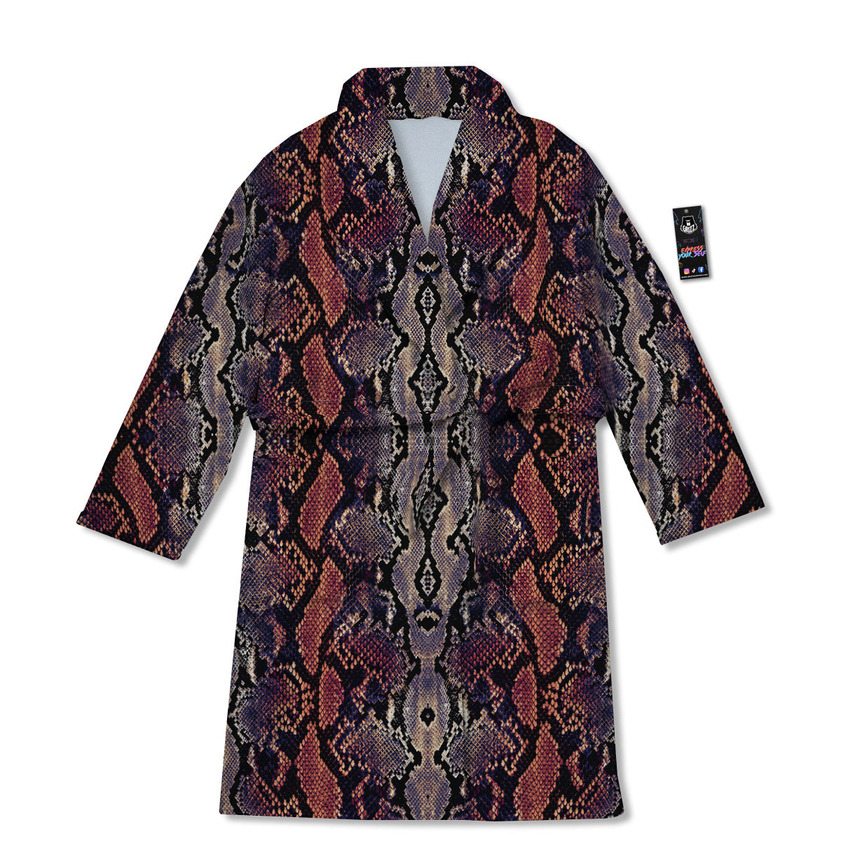 Python Snakeskin Brick Red Print Bathrobe-grizzshop