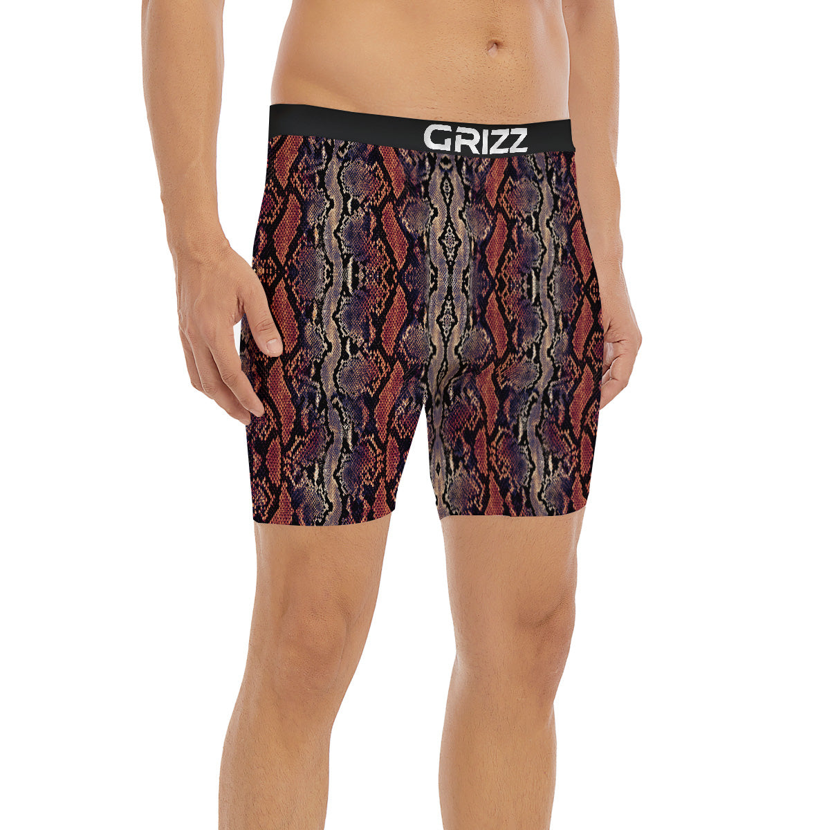 Python Snakeskin Brick Red Print Boxer Briefs-grizzshop