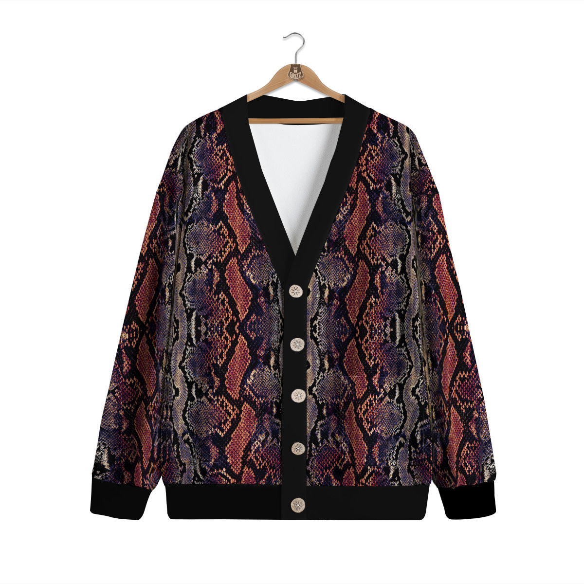 Python Snakeskin Brick Red Print Cardigan-grizzshop