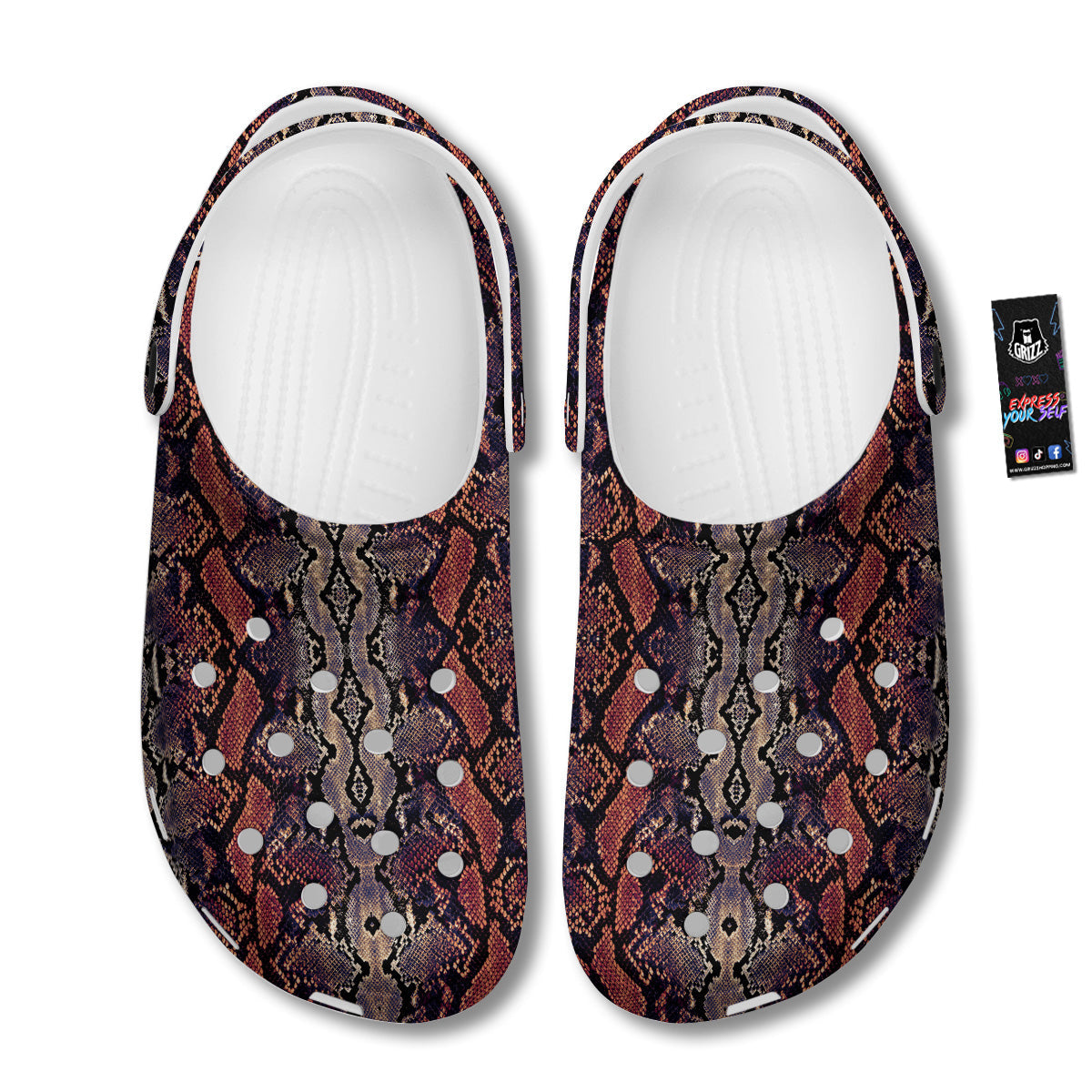 Python Snakeskin Brick Red Print Clog-grizzshop