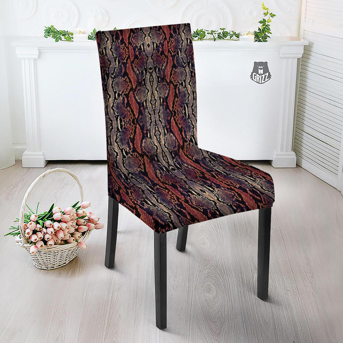 Python Snakeskin Brick Red Print Dining Chair Slipcover-grizzshop