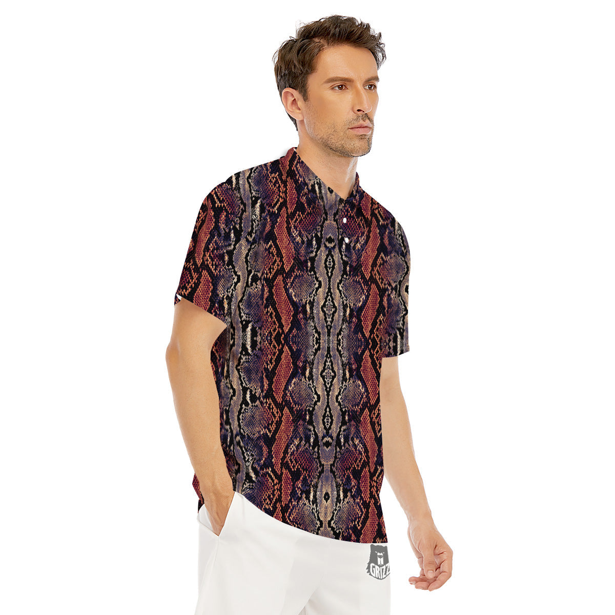 Python Snakeskin Brick Red Print Men's Golf Shirts-grizzshop