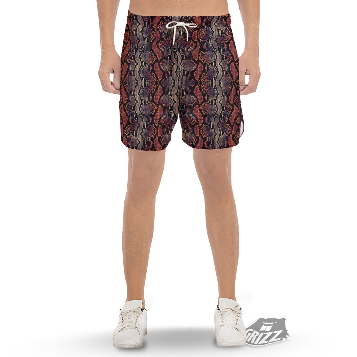 Python Snakeskin Brick Red Print Men's Gym Shorts-grizzshop