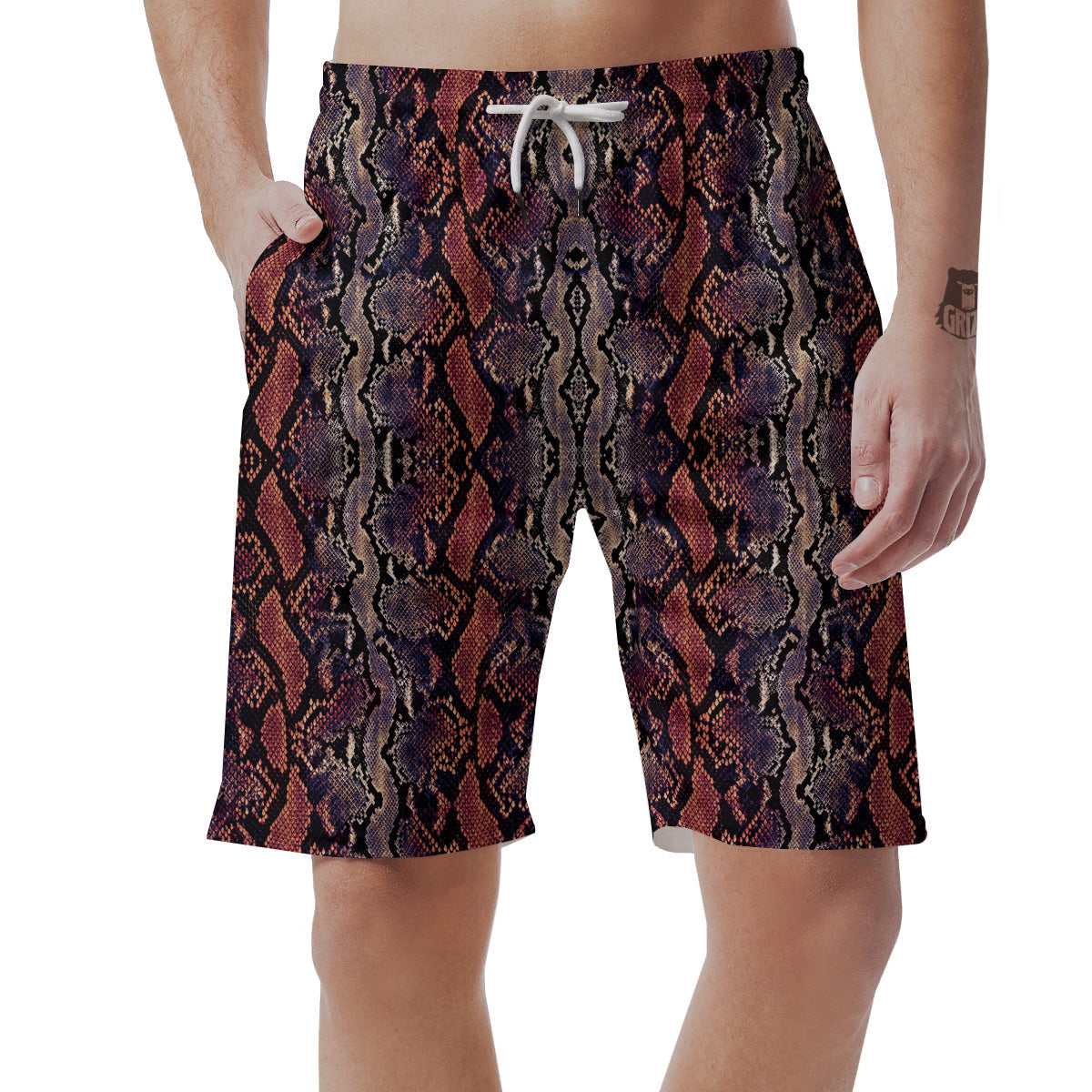 Python Snakeskin Brick Red Print Men's Shorts-grizzshop