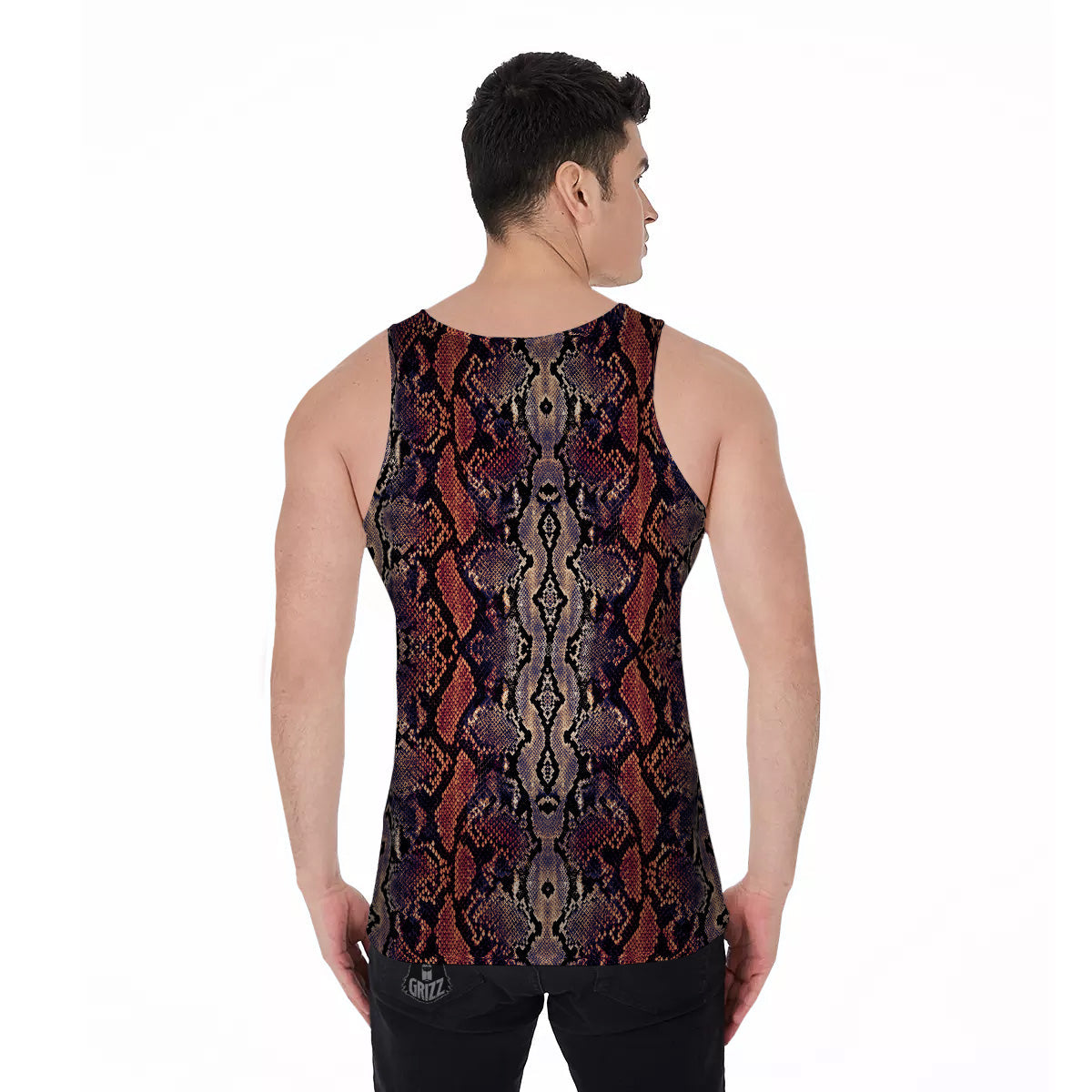 Python Snakeskin Brick Red Print Men's Tank Top-grizzshop