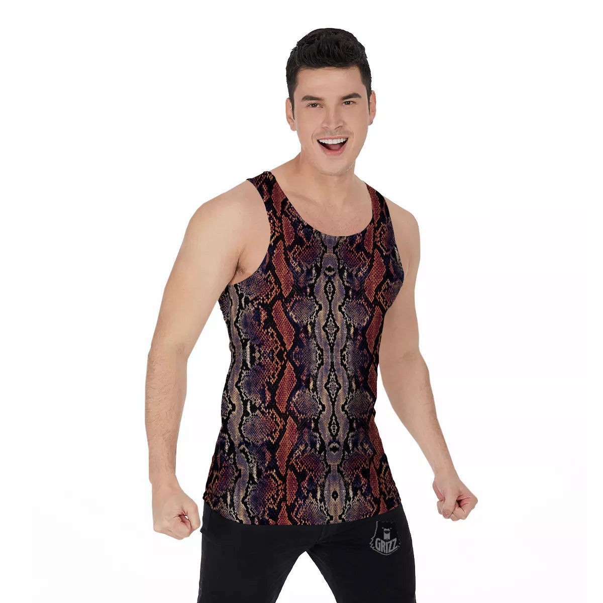 Python Snakeskin Brick Red Print Men's Tank Top-grizzshop