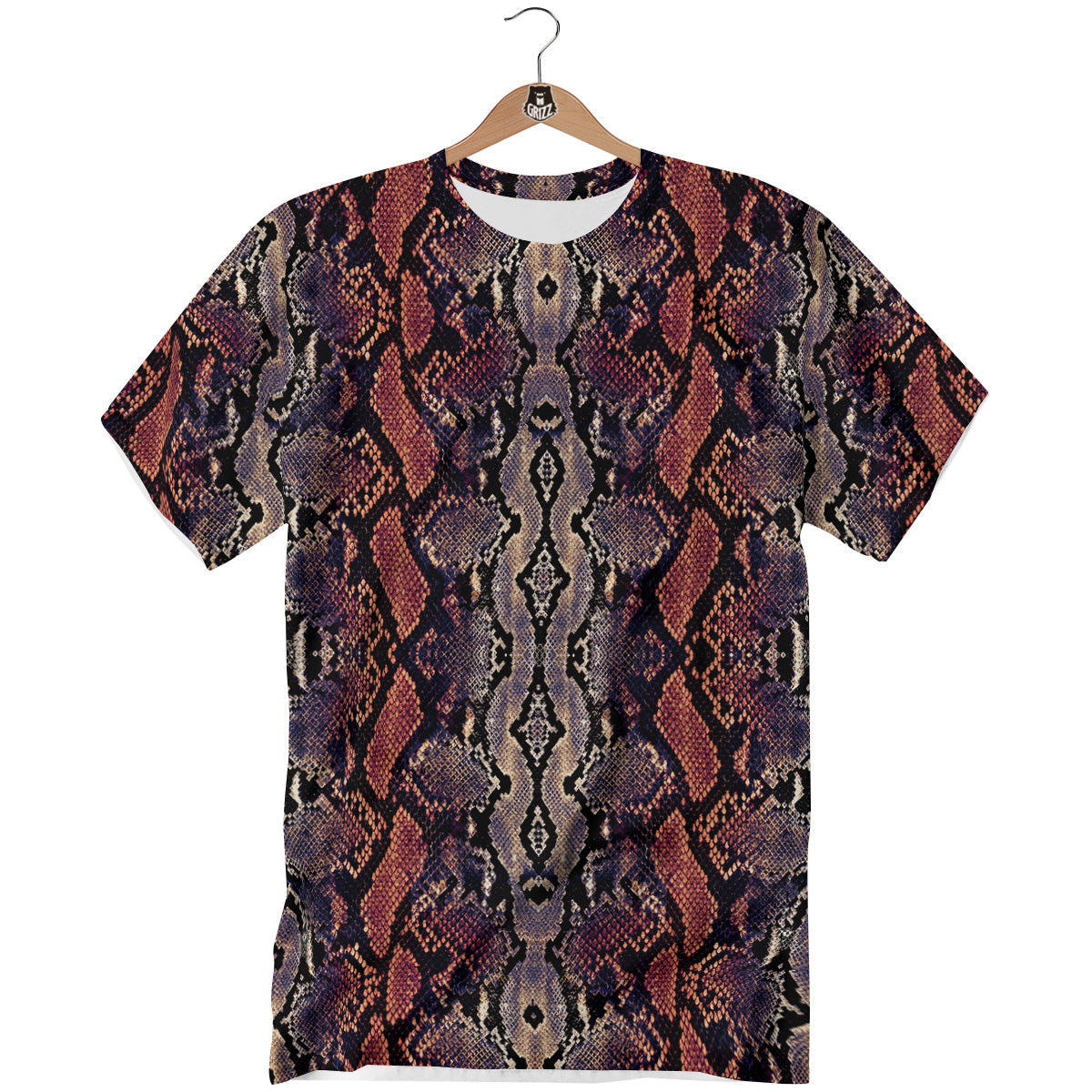 Python Snakeskin Brick Red Print T-Shirt-grizzshop