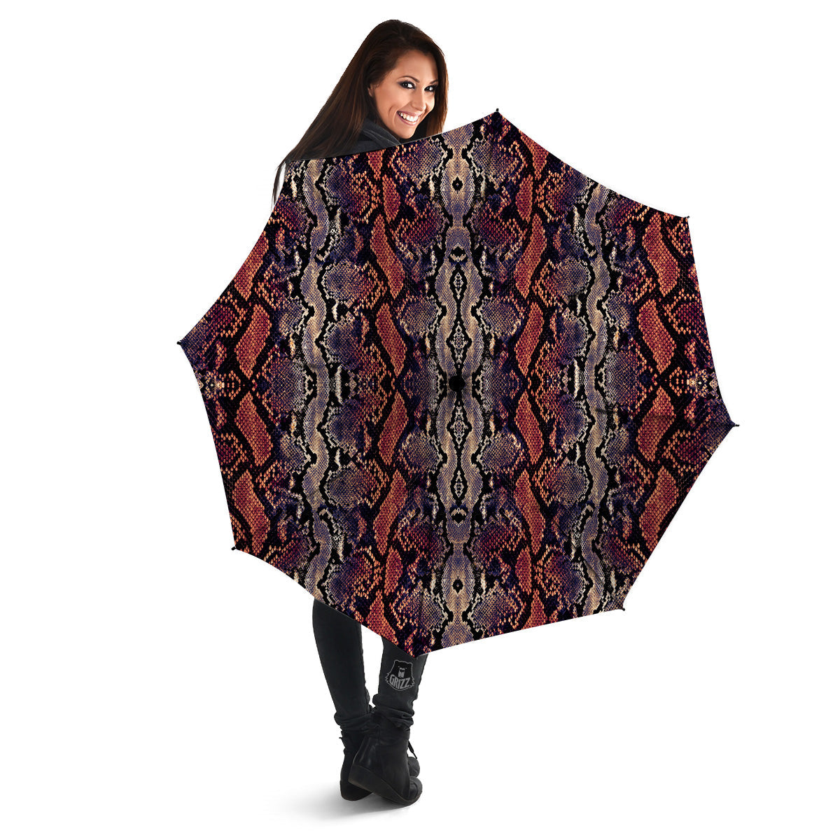 Python Snakeskin Brick Red Print Umbrella-grizzshop