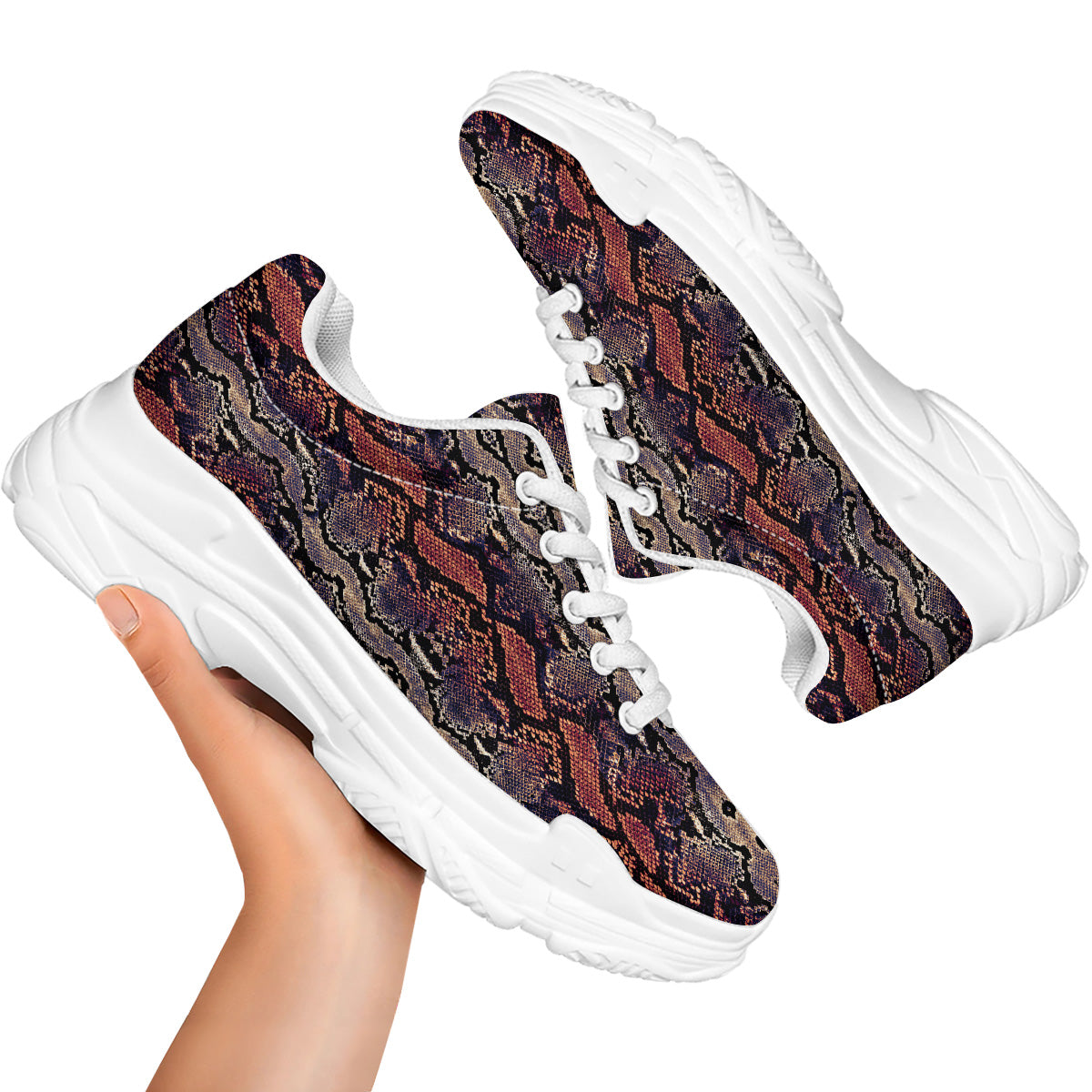 Python Snakeskin Brick Red Print White Chunky Shoes-grizzshop
