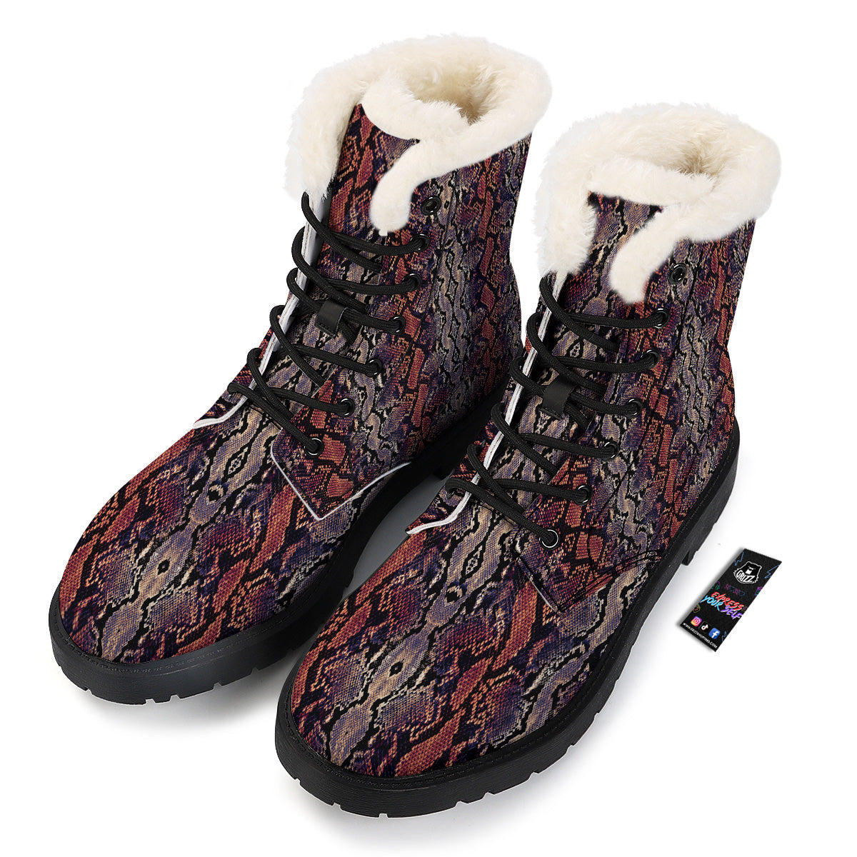 Python Snakeskin Brick Red Print Winter Boots-grizzshop