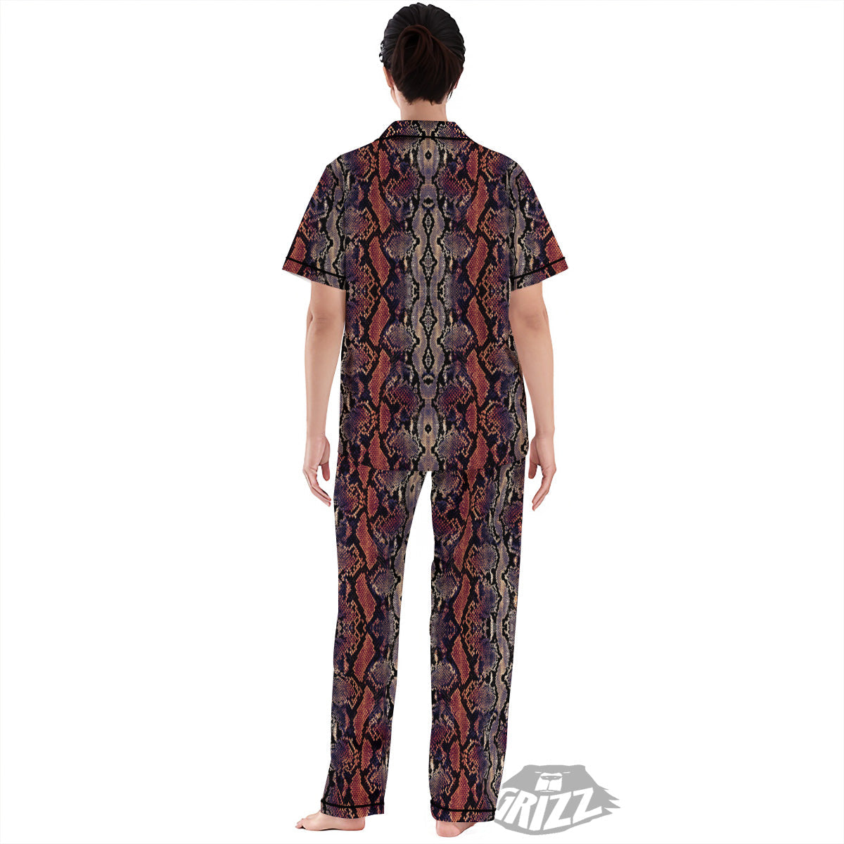 Python Snakeskin Brick Red Print Women's Pajamas Set-grizzshop