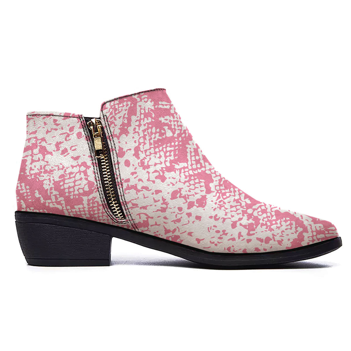 Python Snakeskin Pink Print Ankle Boots-grizzshop